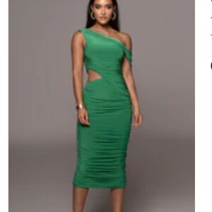 JLUXLABEL One-Shoulder Green Dress